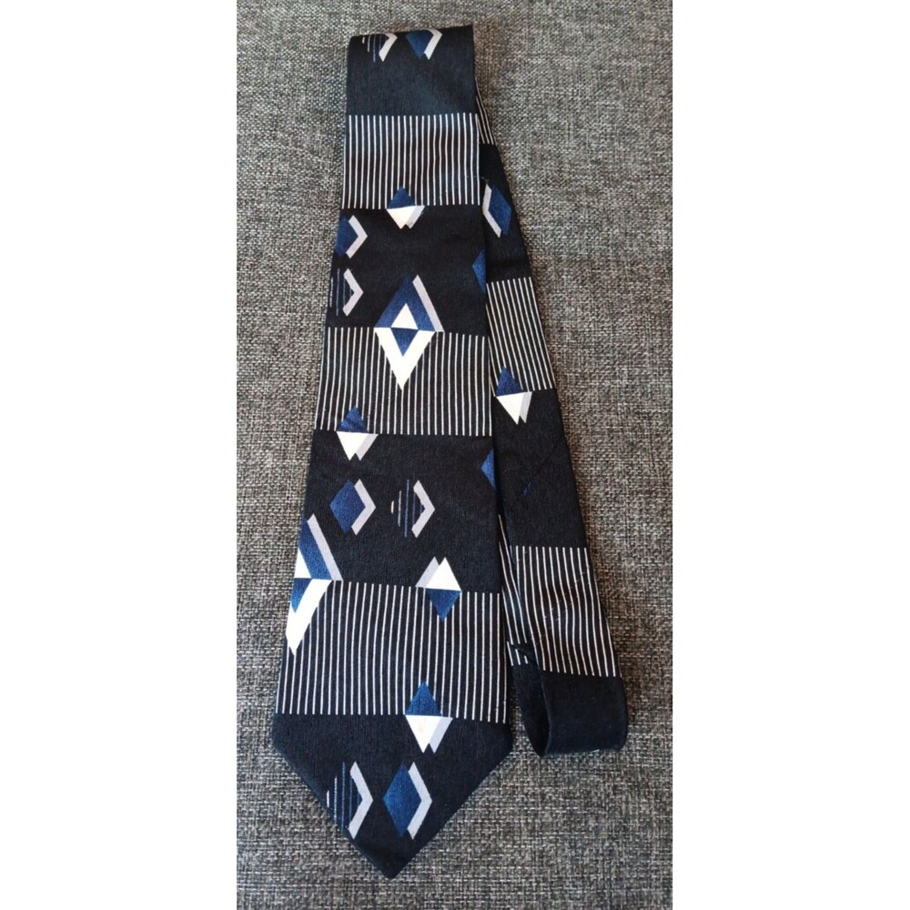 Conte Di Milano Tie 70s 80s 90s Y2K Silk Black Blue Gray Ivory 4 Wide 65 Long